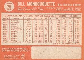 1964 Topps #25 Bill Monbouquette Back