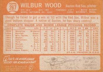 1964 Topps #267 Wilbur Wood Back