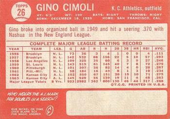 1964 Topps #26 Gino Cimoli Back