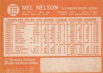 1964 Topps #273 Mel Nelson Back