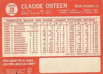 1964 Topps #28 Claude Osteen Back