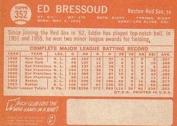 1964 Topps #352 Eddie Bressoud Back