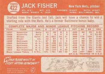 1964 Topps #422 Jack Fisher Back