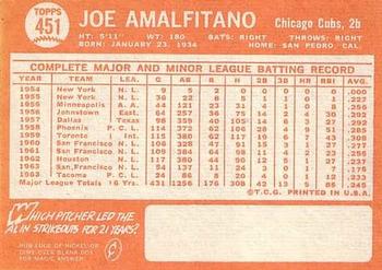 1964 Topps #451 Joe Amalfitano Back