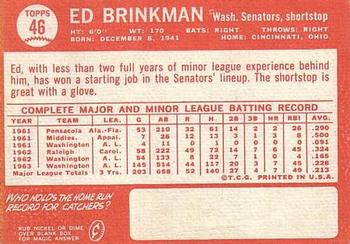 1964 Topps #46 Ed Brinkman Back