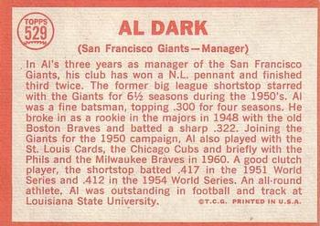 1964 Topps #529 Al Dark Back