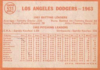 1964 Topps #531 L. A. Dodgers Back