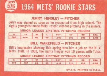 1964 Topps #576 Mets 1964 Rookie Stars (Jerry Hinsley / Bill Wakefield) Back