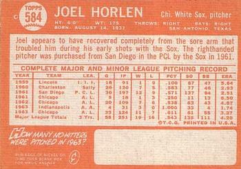 1964 Topps #584 Joel Horlen Back