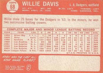 1964 Topps #68 Willie Davis Back