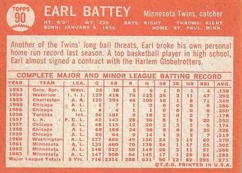 1964 Topps #90 Earl Battey Back