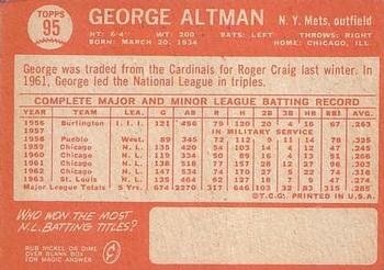 1964 Topps #95 George Altman Back