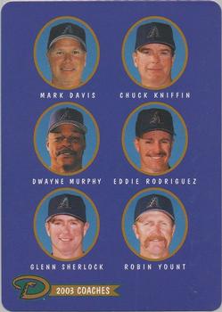 2003 Keebler Arizona Diamondbacks SGA #28 Coaches (Mark Davis / Chuck Kniffin / Dwayne Murphy / Eddie Rodriguez / Glenn Sherlock / Robin Yount) Front
