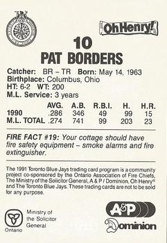 1991 Toronto Blue Jays Fire Safety #NNO Pat Borders Back