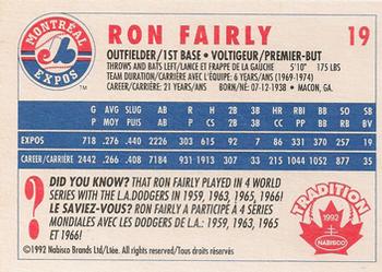 1992 Nabisco Canada Tradition #19 Ron Fairly Back