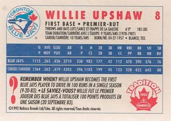 1992 Nabisco Canada Tradition #8 Willie Upshaw Back