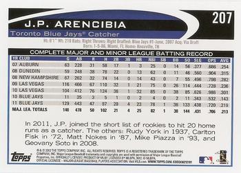2012 Topps #207 J.P. Arencibia Back