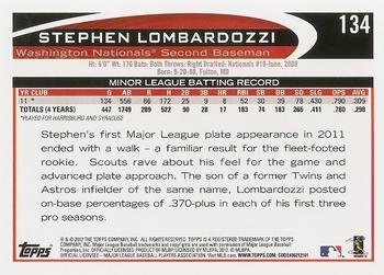 2012 Topps #134 Stephen Lombardozzi Back