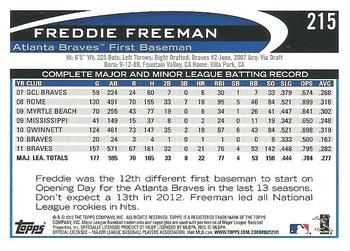 2012 Topps #215 Freddie Freeman Back