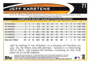 2012 Topps #71 Jeff Karstens Back