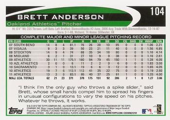 2012 Topps #104 Brett Anderson Back