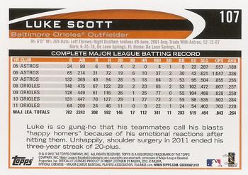 2012 Topps #107 Luke Scott Back
