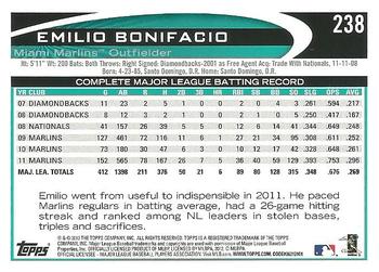 2012 Topps #238 Emilio Bonifacio Back