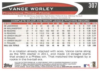 2012 Topps #307 Vance Worley Back