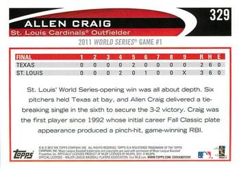 2012 Topps #329 Allen Craig Back