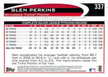 2012 Topps #337 Glen Perkins Back