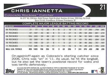2012 Topps #21 Chris Iannetta Back