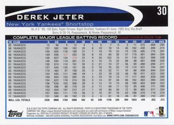 2012 Topps #30 Derek Jeter Back