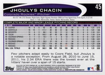 2012 Topps #45 Jhoulys Chacin Back