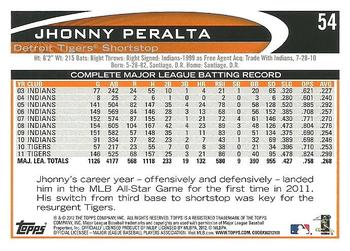 2012 Topps #54 Jhonny Peralta Back