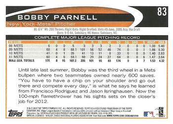 2012 Topps #83 Bobby Parnell Back