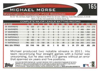 2012 Topps #165 Michael Morse Back