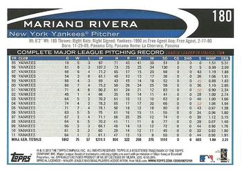 2012 Topps #180 Mariano Rivera Back