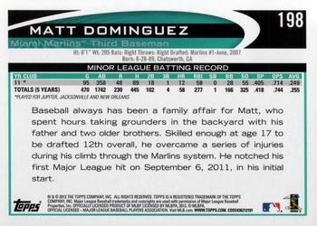 2012 Topps #198 Matt Dominguez Back