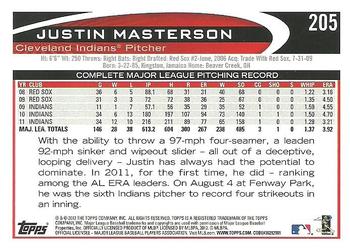 2012 Topps #205 Justin Masterson Back