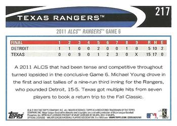 2012 Topps #217 Texas Rangers Back