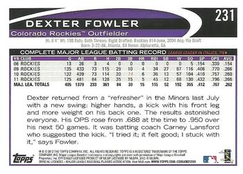 2012 Topps #231 Dexter Fowler Back