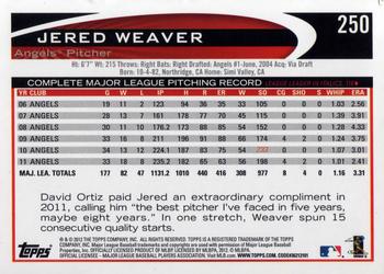 2012 Topps #250 Jered Weaver Back