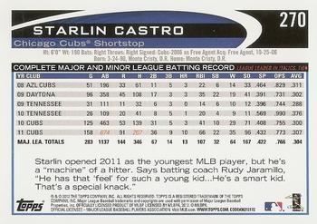 2012 Topps #270 Starlin Castro Back
