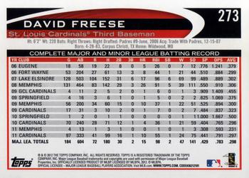 2012 Topps #273 David Freese Back