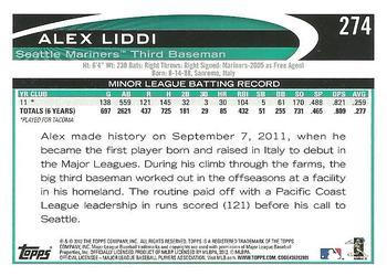 2012 Topps #274 Alex Liddi Back