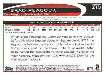 2012 Topps #275 Brad Peacock Back