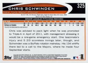 2012 Topps #325 Chris Schwinden Back