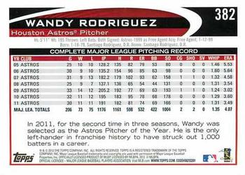 2012 Topps #382 Wandy Rodriguez Back