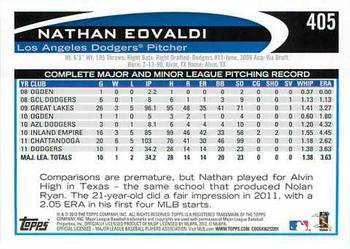 2012 Topps #405 Nathan Eovaldi Back
