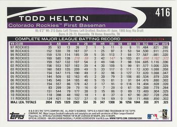 2012 Topps #416 Todd Helton Back